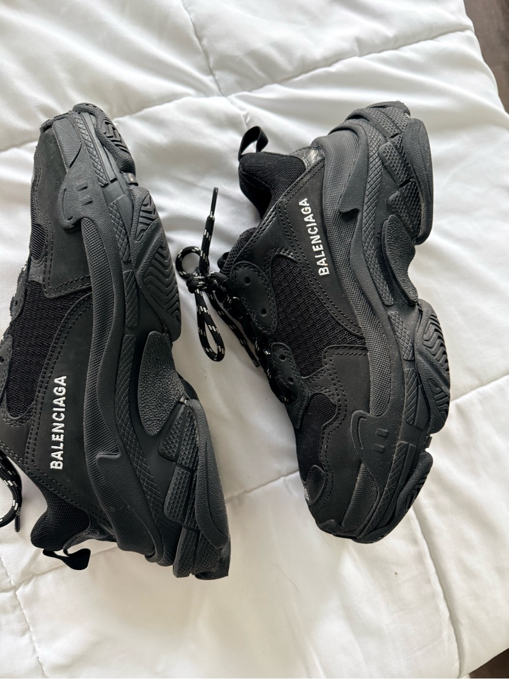 Balenciaga Men's Triple S Style All-Black Chunky Sneakers